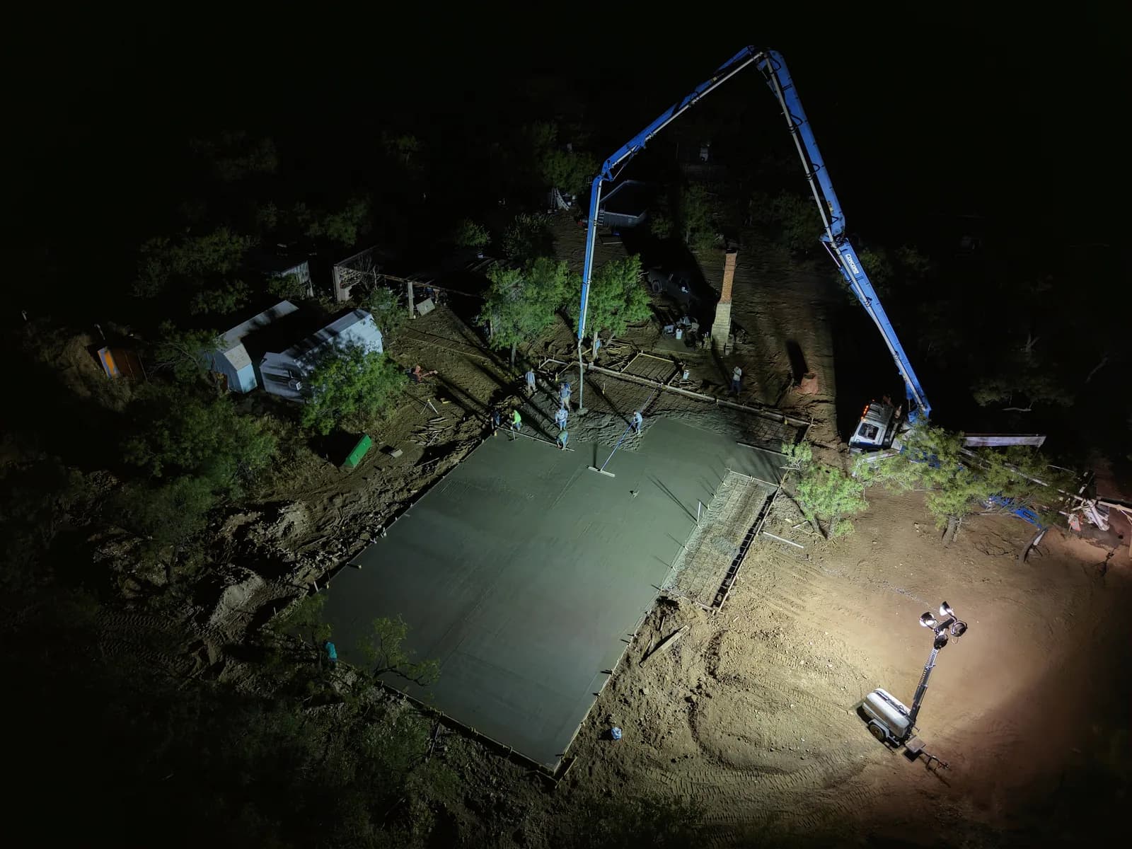 Quanah 40' x 80' Barndominium Foundation — aerial view of the pump-truck pour in Quanah, TX