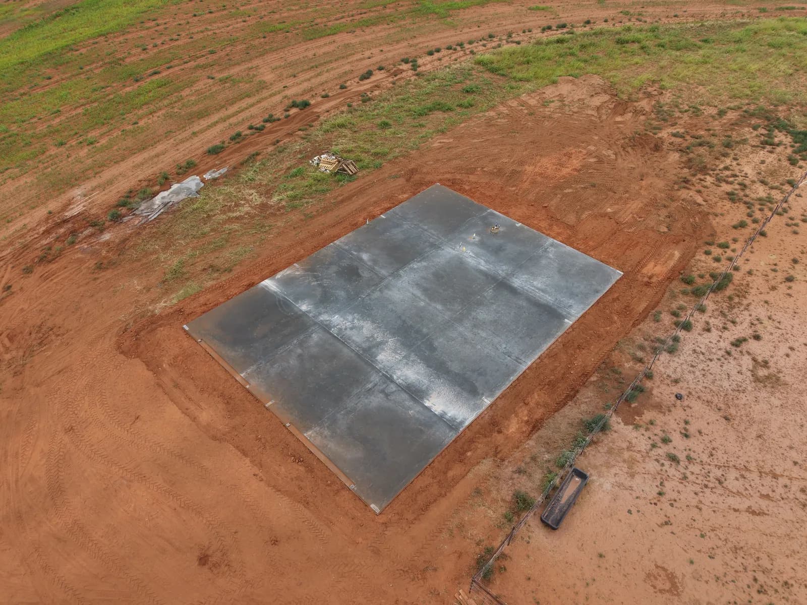 Paducah 50' x 70' Metal Building Foundation — aerial view of the completed slab in Paducah, TX