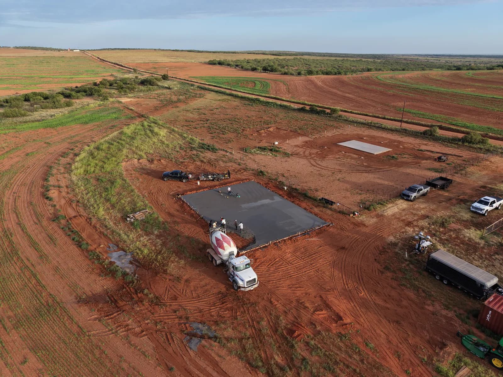 Paducah 50' x 70' Metal Building Foundation — aerial view of the slab pour in Paducah, TX