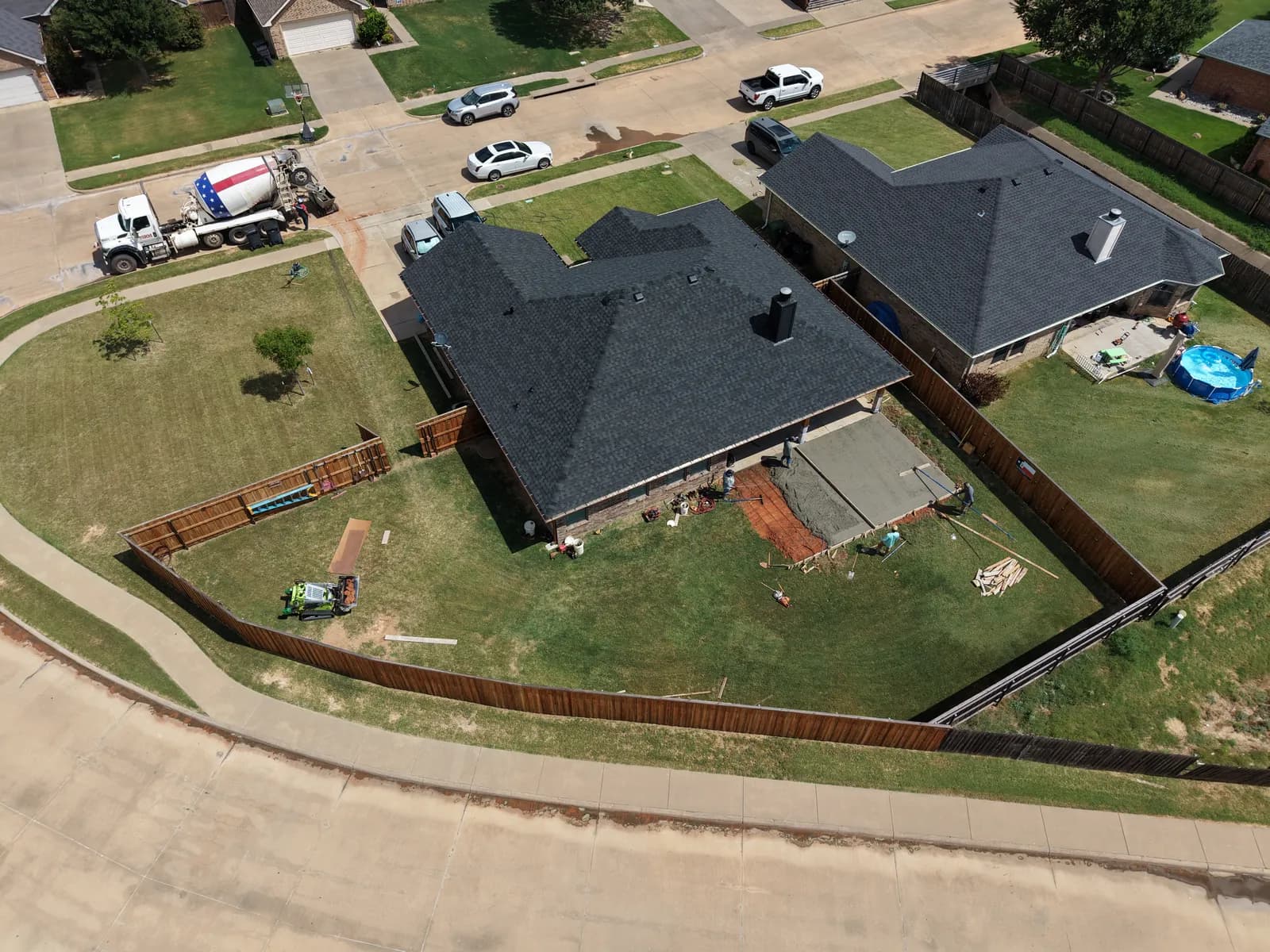 Wichita Falls Concrete Patio Extension — aerial view of the backyard pour in Wichita Falls, TX