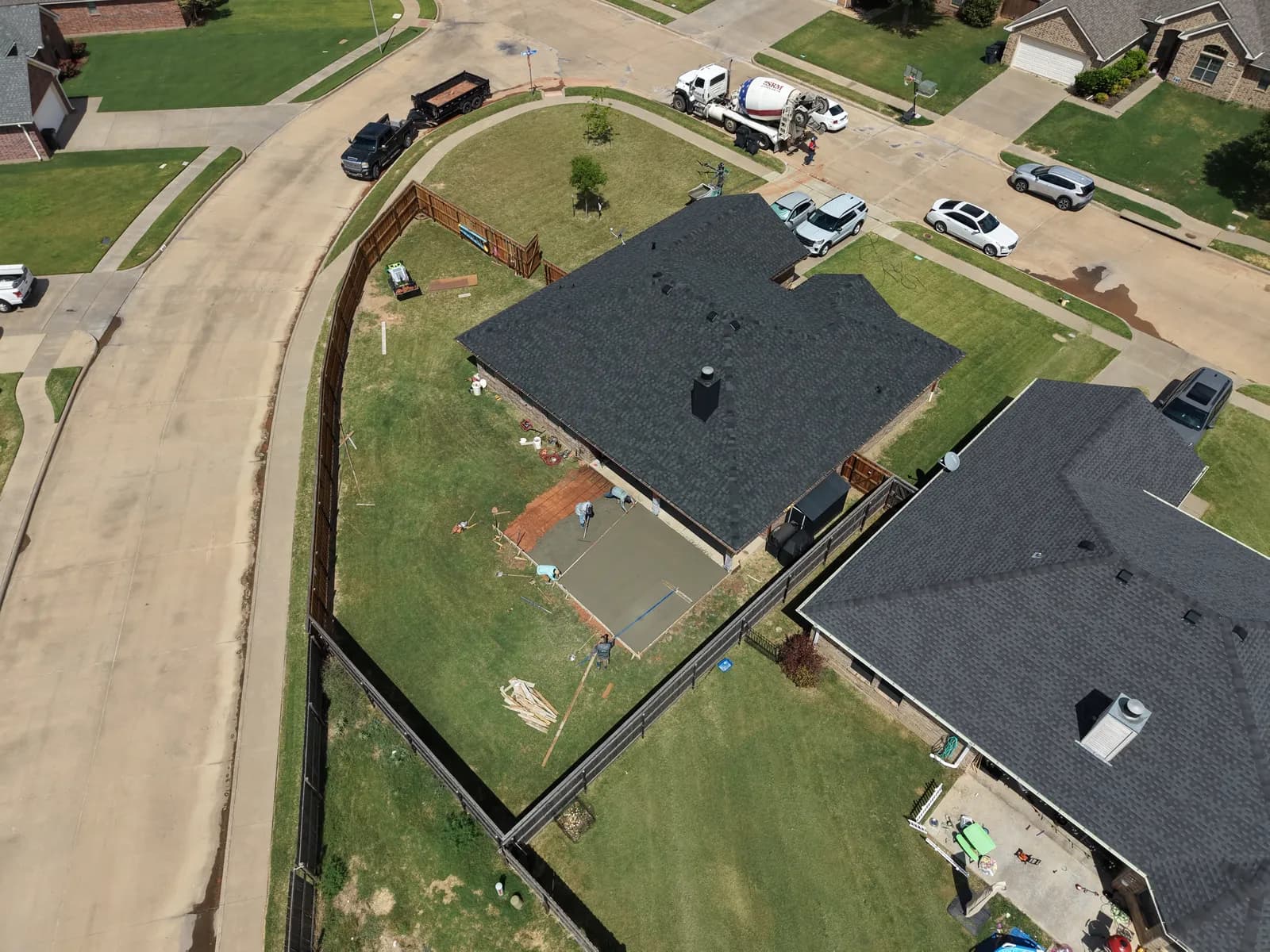 Wichita Falls Concrete Patio Extension — aerial view of the completed patio extension in Wichita Falls, TX